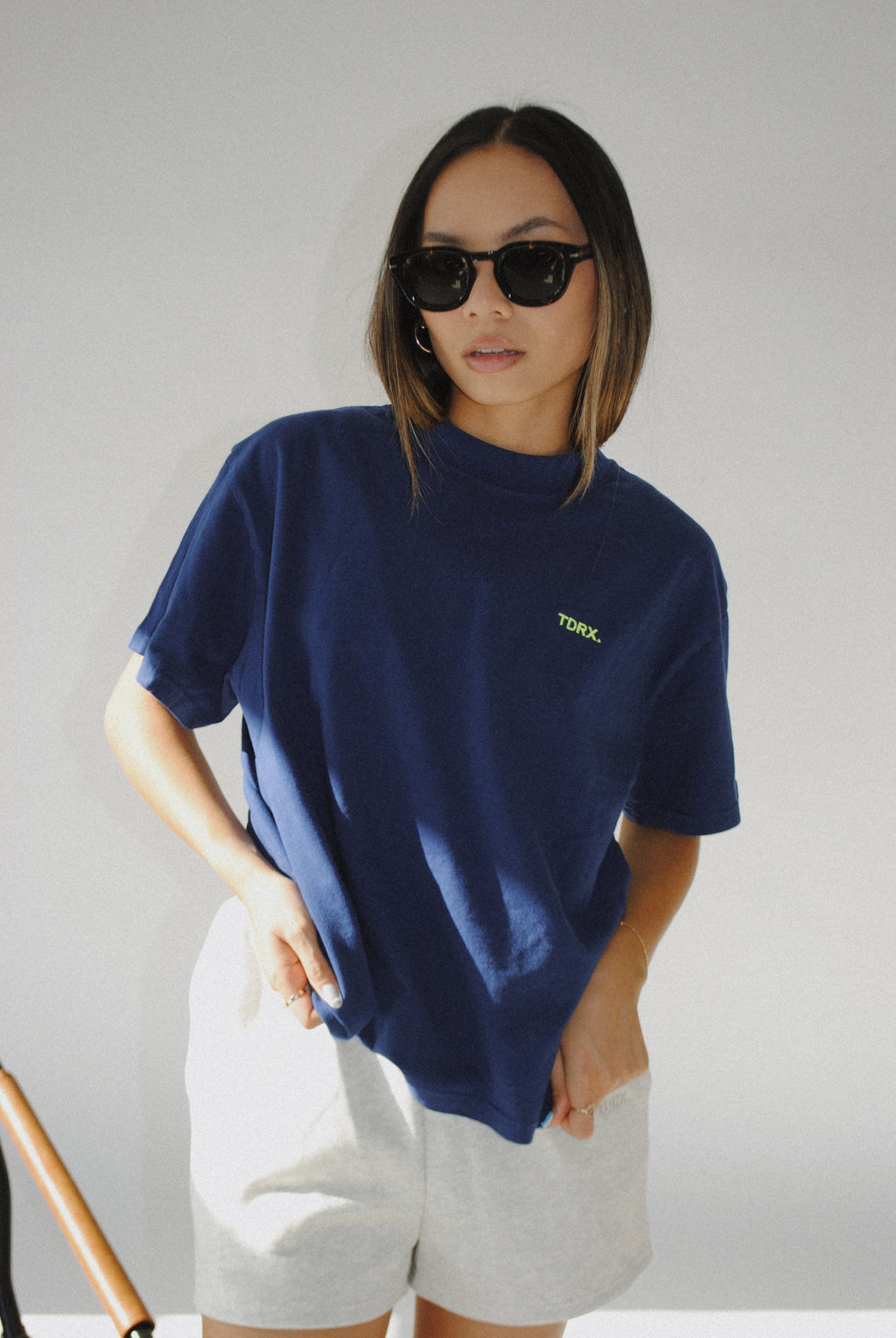 TDRX. Logo Tee in Navy/Neon Yellow