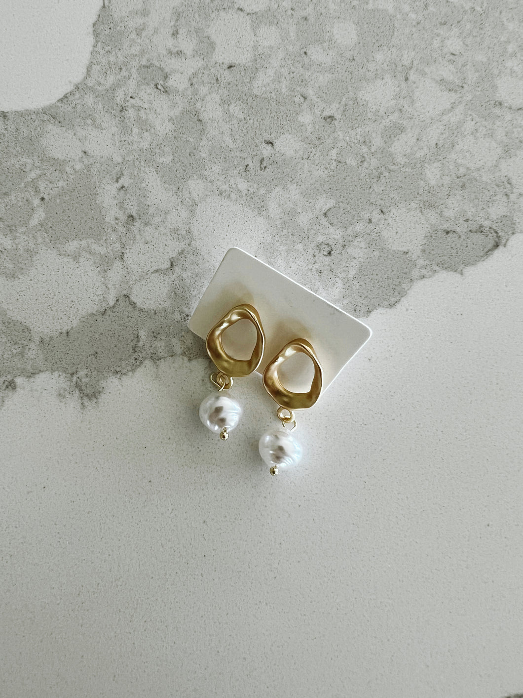 Gold Hammered Pearl Earrings
